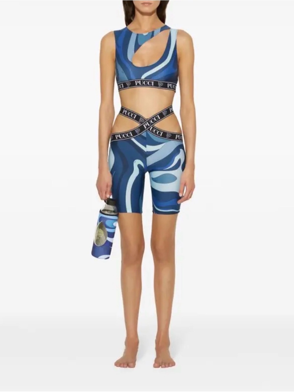 Blue Swirl High-Waist Biker Shorts And matching top set size S